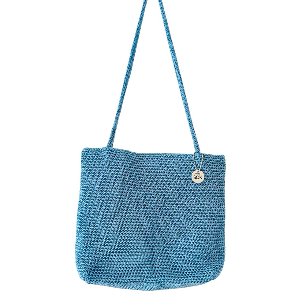 The Sak Blue Crochet Knit Shoulder Bag 2 Straps Magnetic Closure